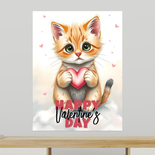Schattige kitten met roze hart Valentijnsdag Poster