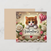 Schattige kitten met Rozen, kaarsen en harten Feestdagenkaart (Voorkant / Achterkant)