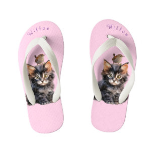 Schattige kitten met Wren Bird Kinder Teenslippers