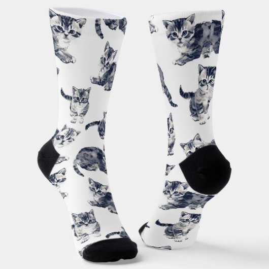Schattige Kitten Pattern Sokken – Cadeau voor katt (Gebogen)