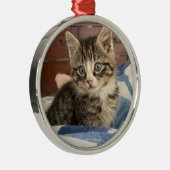 Schattige Kitten Persoonlijke foto Kerstmis Metalen Ornament (Rechts)