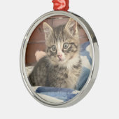 Schattige Kitten Persoonlijke foto Kerstmis Metalen Ornament (Links)