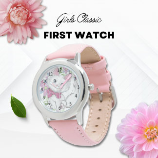 Schattige Kitten PInk Flowers Girl's First Horloge