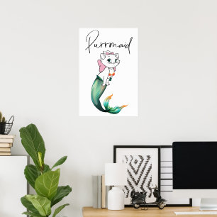 Schattige Kitten Purrmaid – Leuke Zeemeermin Cat D Poster