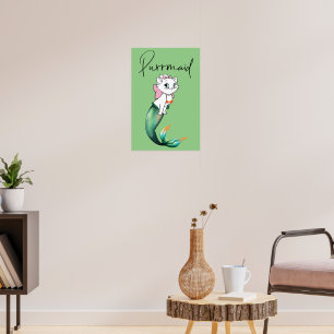 Schattige Kitten Purrmaid – Leuke Zeemeermin Cat D Poster