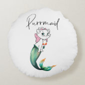 Schattige Kitten Purrmaid – Leuke Zeemeermin Cat D Rond Kussen (Achterkant)