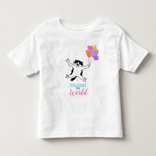 Schattige Kitten Reist Rond de Wereld Kinder Shirts (Voorkant)