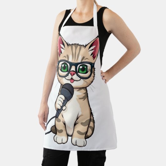 schattige Kitten Reporter Cartoon Sticker Schort (Insitu)