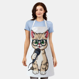 schattige Kitten Reporter Cartoon Sticker Schort