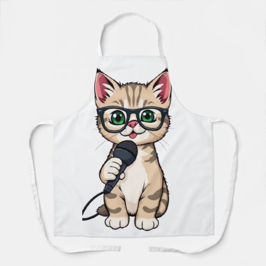 schattige Kitten Reporter Cartoon Sticker Schort (Voorkant)