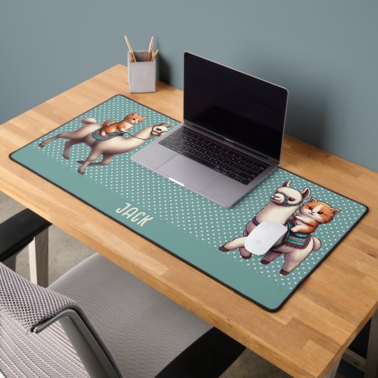 Schattige Kitten Riding Fluffy Llama Gepersonalise Bureaumat (Kantoor 2)