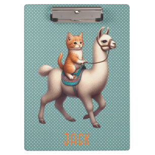 Schattige Kitten Riding Fluffy Llama Gepersonalise Klembord