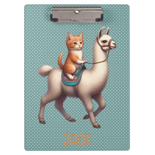 Schattige Kitten Riding Fluffy Llama Gepersonalise Klembord (Voorkant)