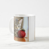 Schattige kitten rood garen koffiemok (Voorkant links)