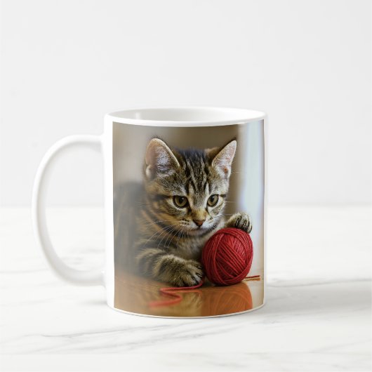 Schattige kitten rood garen koffiemok (Links)