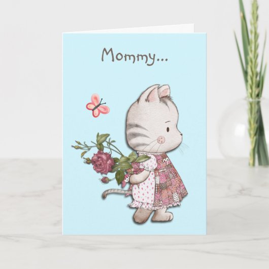 Schattige Kitten Roos en Hart Moederdag Kaart (Voorkant)
