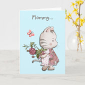 Schattige Kitten Roos en Hart Moederdag Kaart (Gele Bloem)