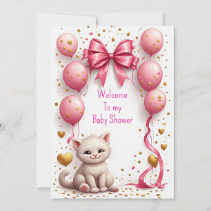Schattige Kitten Roze Ballon Kaart 🐱