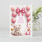 Schattige Kitten Roze Ballonkaart 🐱 (Staand voorkant)