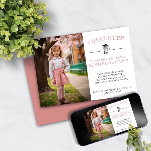 Schattige Kitten Roze Kleuterschool Afstuderen Kaart