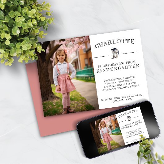 Schattige Kitten Roze Kleuterschool Afstuderen Kaart