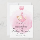 Schattige Kitten Roze Ontwerp Baby Meisje Douche Bedankkaart (Voorkant)