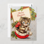 Schattige Kitten Sitting Santa Hat Meowy Kerstmis Briefkaart (Voorkant / Achterkant)