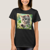 Schattige Kitten St. Patricks 4-leaf Clover T-shirt (Voorkant)