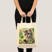 Schattige Kitten St. Patricks 4-leaf Clover Tote Bag (Voorkant (product))