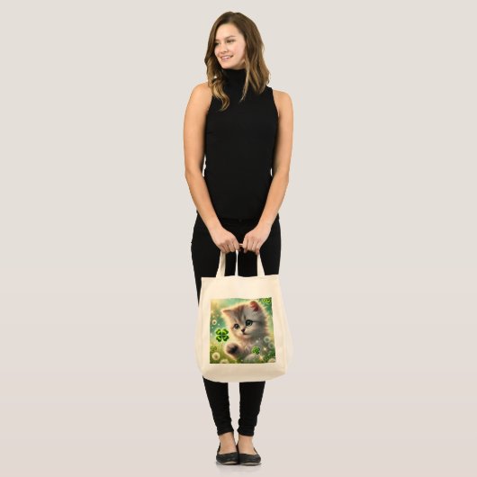 Schattige Kitten St. Patricks 4-leaf Clover Tote Bag (Voorkant (model))