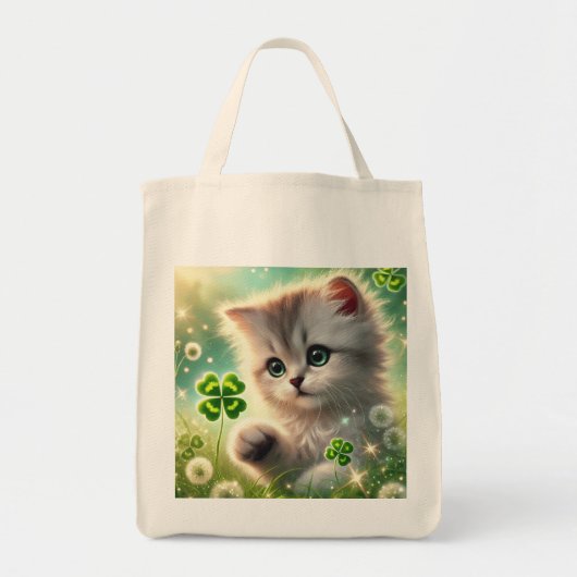 Schattige Kitten St. Patricks 4-leaf Clover Tote Bag (Voorkant)