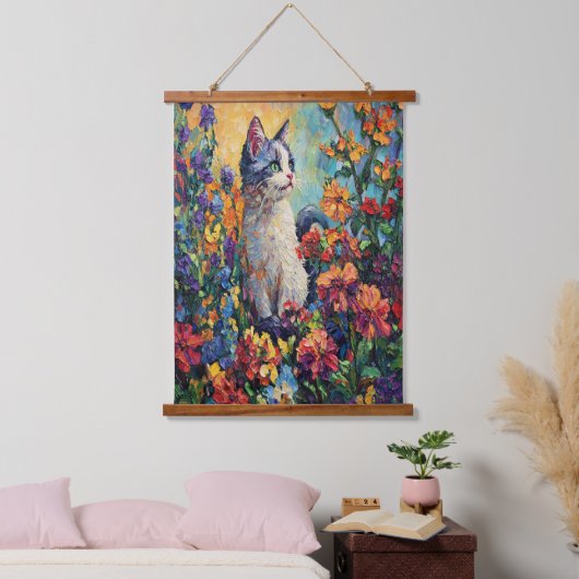 Schattige Kitten Tuintapijt – Bloemen en Vlinders Hangend Wandkleed (Slaapkamer)