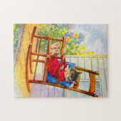 schattige kitten uit de jaren '30 die op porchrotk legpuzzel (Horizontaal)