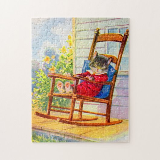 schattige kitten uit de jaren '30 die op porchrotk legpuzzel (Verticaal)