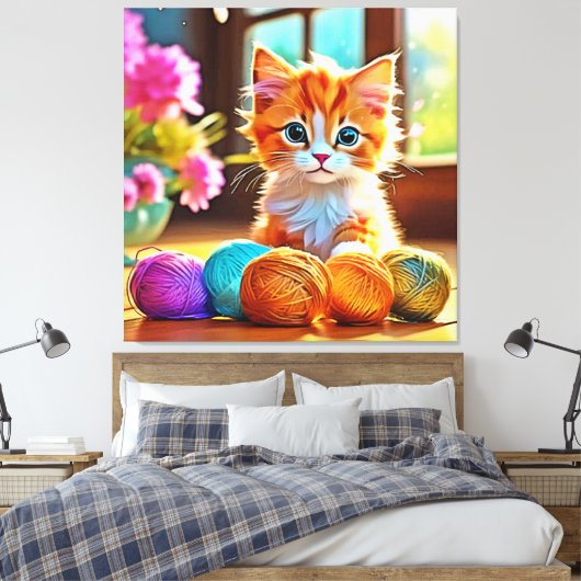 Schattige kittengaren canvas afdruk (Insitu (Slaapkamer))