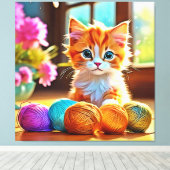 Schattige kittengaren canvas afdruk (Insitu (Houten vloer))