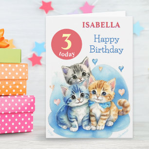 Schattige Kittens Aangepaste Naam Leeftijd Kindere Kaart