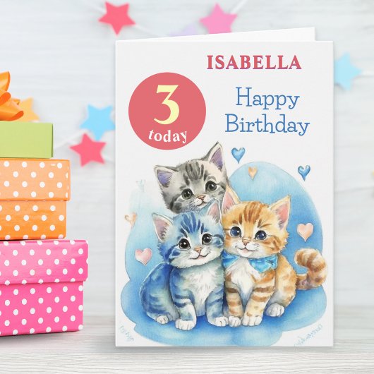 Schattige Kittens Aangepaste Naam Leeftijd Kindere Kaart