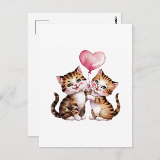 Schattige kittens en hartballonnen briefkaart (Voorkant / Achterkant)
