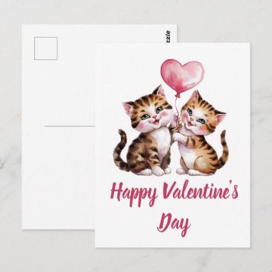 Schattige kittens en hartballonnen Valentijn Briefkaart (Voorkant / Achterkant)