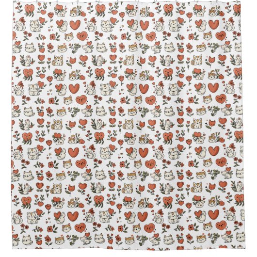 Schattige Kittens & Harten Douchegordijn (Voorkant)