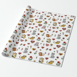 Schattige Kittens & Hearts Wrapping Paper Cadeaupapier