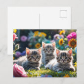 Schattige Kittens in de Bloementuin Briefkaart (Voorkant / Achterkant)