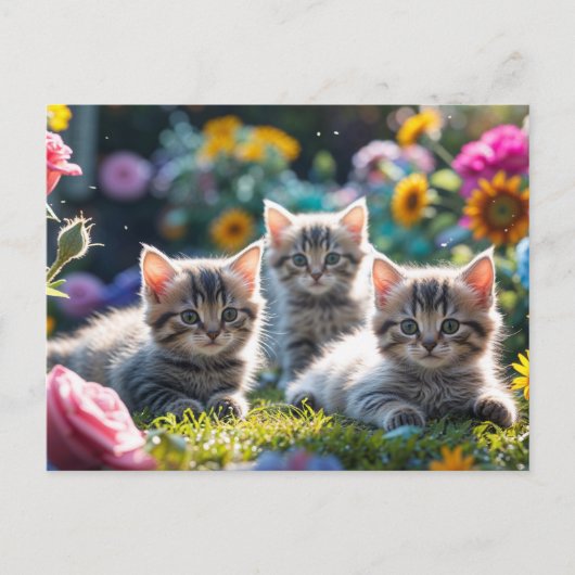 Schattige Kittens in de Bloementuin Briefkaart (Voorkant)