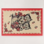 schattige kittens in een bloemmandje legpuzzel (Horizontaal)