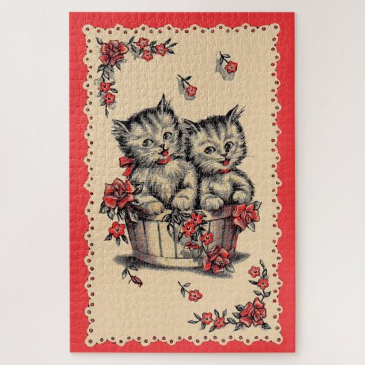schattige kittens in een bloemmandje legpuzzel (Verticaal)