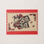 schattige kittens in een bloemmandje legpuzzel (Horizontaal)