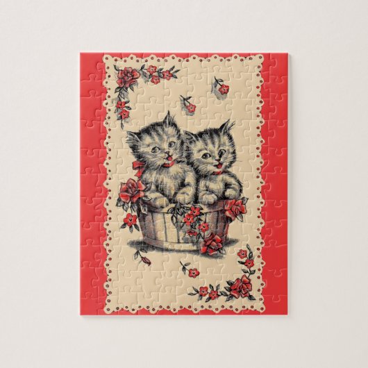 schattige kittens in een bloemmandje legpuzzel (Verticaal)