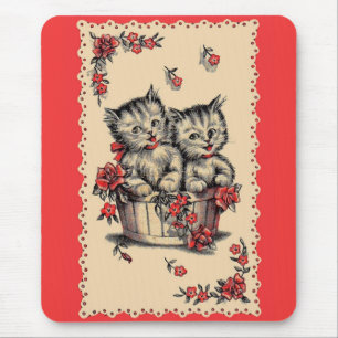 schattige kittens in een bloemmandje muismat