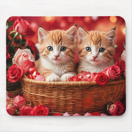 Schattige Kittens in een Strooien Mand Muismat (Voorkant)